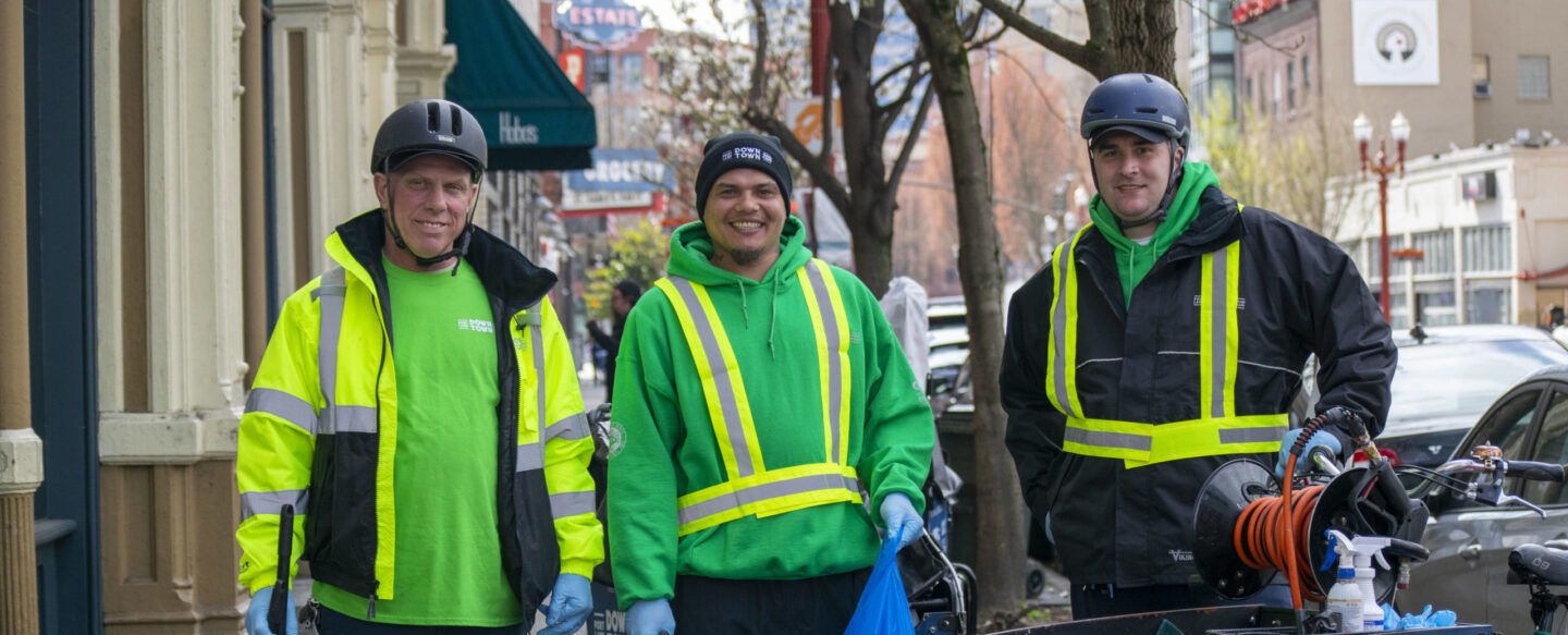Downtown Portland Clean & Safe cleaning crew members.