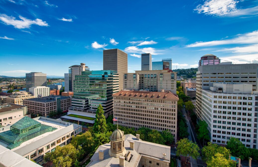 Aerial shot of Downtown Portland