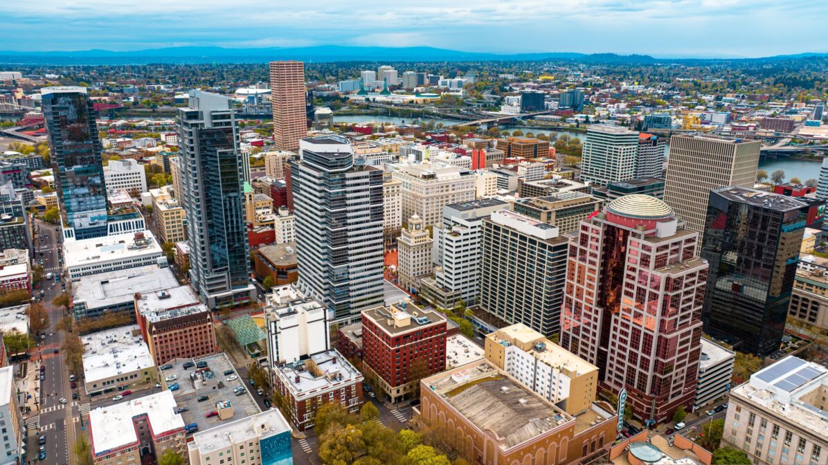 Aerial photo of Downtown Portland looking north